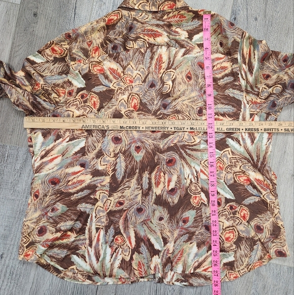 Lauren Ralph Lauren Brown Feather Print Button Down Shirt Size 3X - Picture 11 of 11